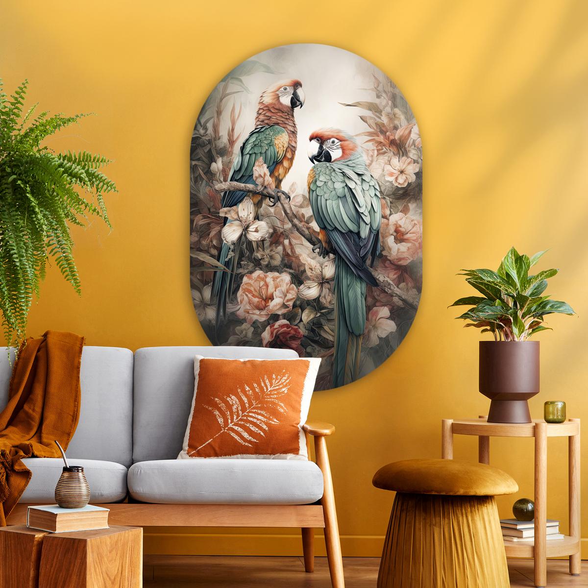 WANDBILD Papageien - Vögel - Natur - Blumen Deko Groß 80x120 cm - Baltimorefarben, Kunststoff (80/120cm) - MuchoWow