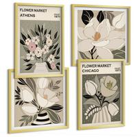 BILDER SET 4er Set - 50x50 cm & 40x60 cm Goldrahmen - Retro-Blumenmuster aus verschiedenen Städten - Goldfarben, Kunststoff (50/50cm) - TULUP