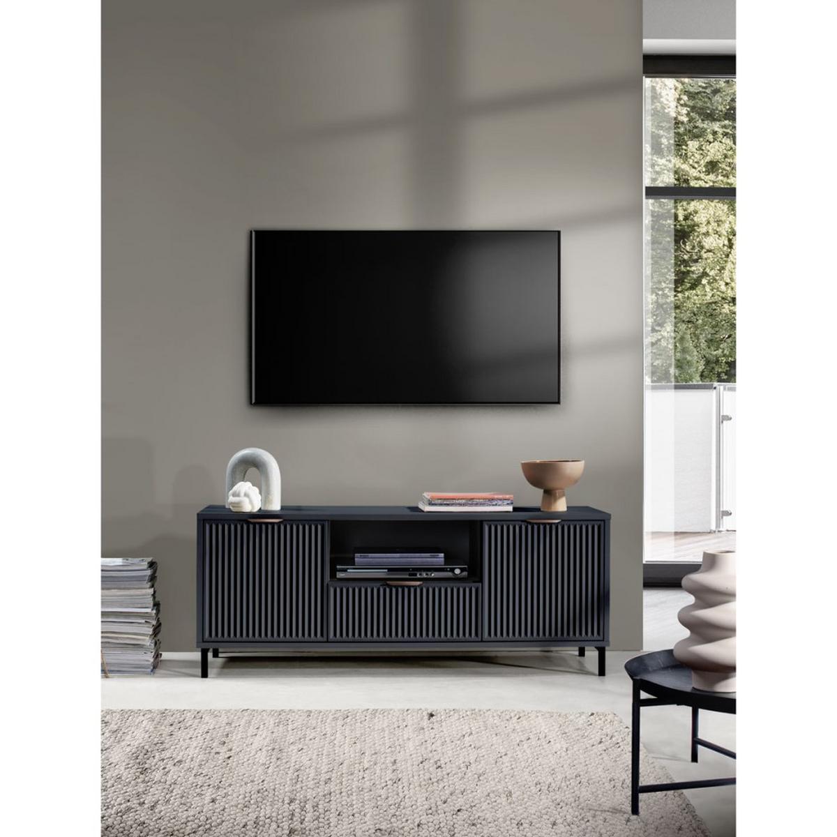 LOWBOARD Linna mit zwei Türen dunkelblau 135 cm - Schwarz/Dunkelblau, Holzwerkstoff/Metall (135/56/40cm) - Beautysofa