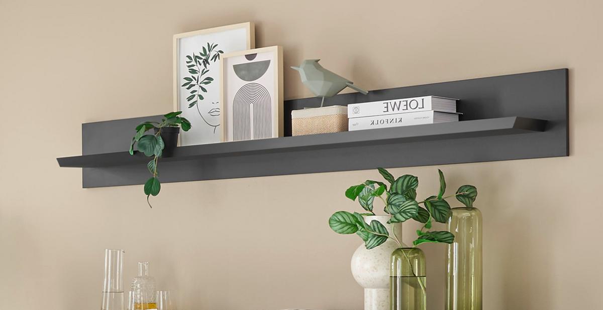 WANDBOARD schwarz matt, Wandregal 180 cm - Schwarz, Holzwerkstoff/Metall (180/25/22cm) - Furn.Design