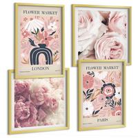 BILDER SET 4er Set - 50x50 cm & 40x60 cm Goldrahmen - Blumenmotive Rosen Paris - Goldfarben, Kunststoff (50/50cm) - TULUP