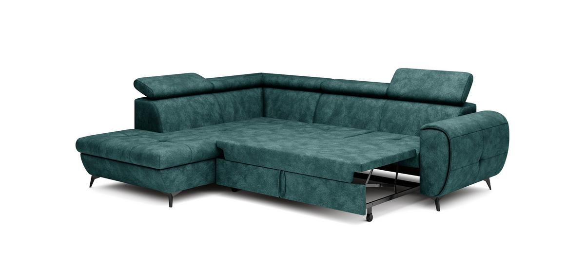 ECKSOFA MAGIA L-S Grün Plüsch-Stoff mit Schlaffunktion - Grün, Holz (260/217cm) - MASSENO
