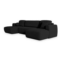 WOHNLANDSCHAFT SENTUM N Schwarz Boucle-Stoff mit Schlaffunktion - Schwarz, Holz/Kunststoff (330/90/148cm) - MASSENO