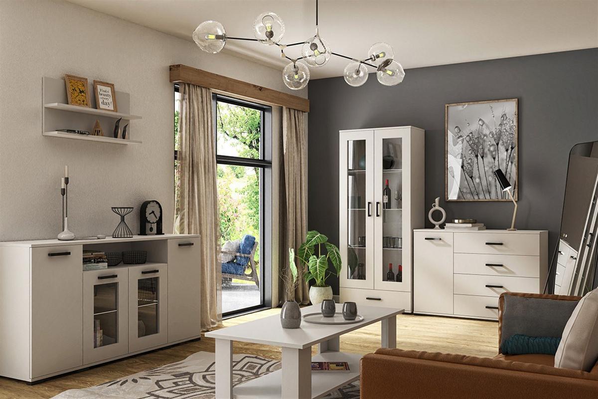 KOMMODE ALBANO 160/83/40cm mit 4 Schubladen Türen Weiß - Weiß, Holzwerkstoff (160/83/40cm) - MASSENO