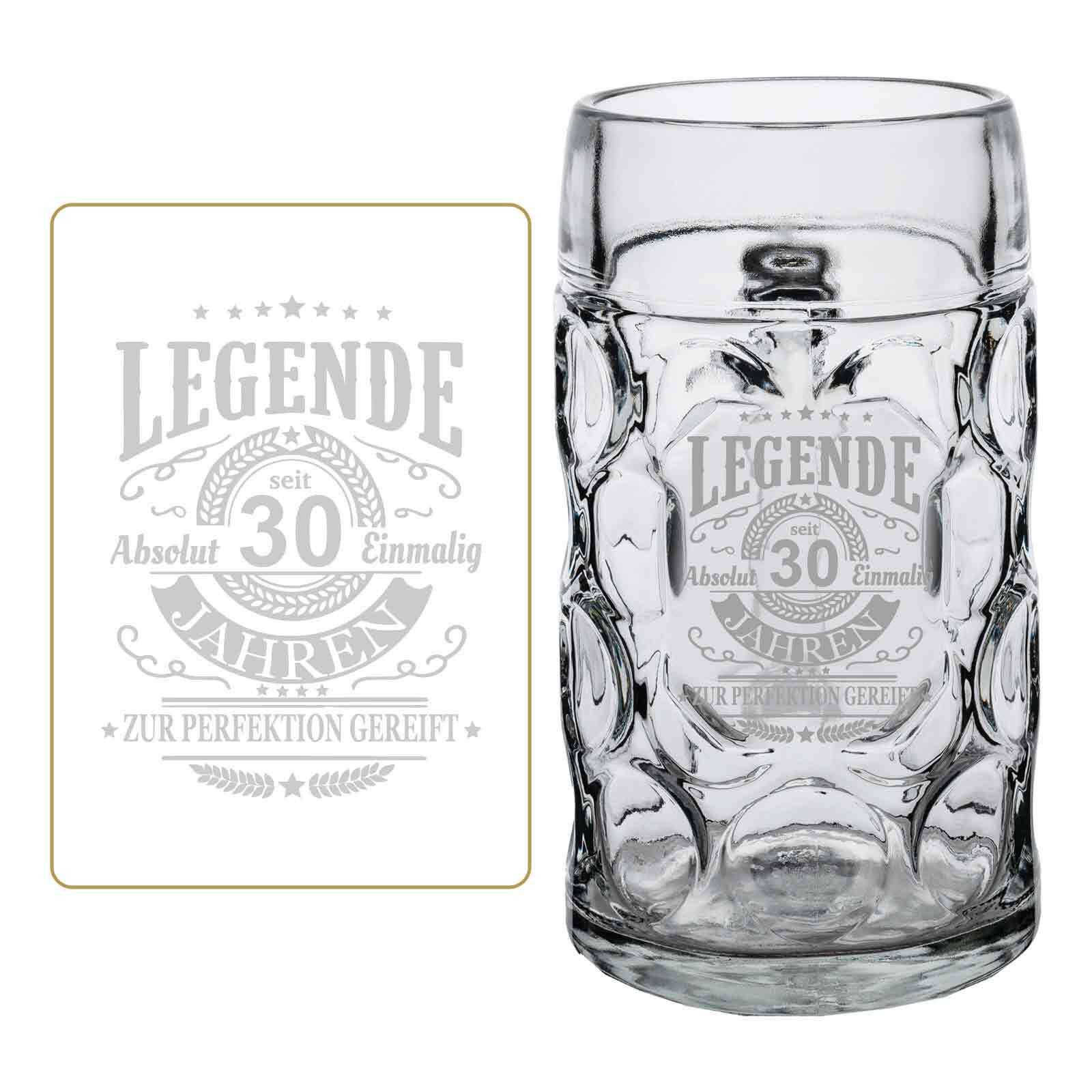 MASSKRUG MIT GRAVUR Legende seit 30 Jahren transparent 1,0 Liter - Transparent, Glas (1L) - LUXENTU