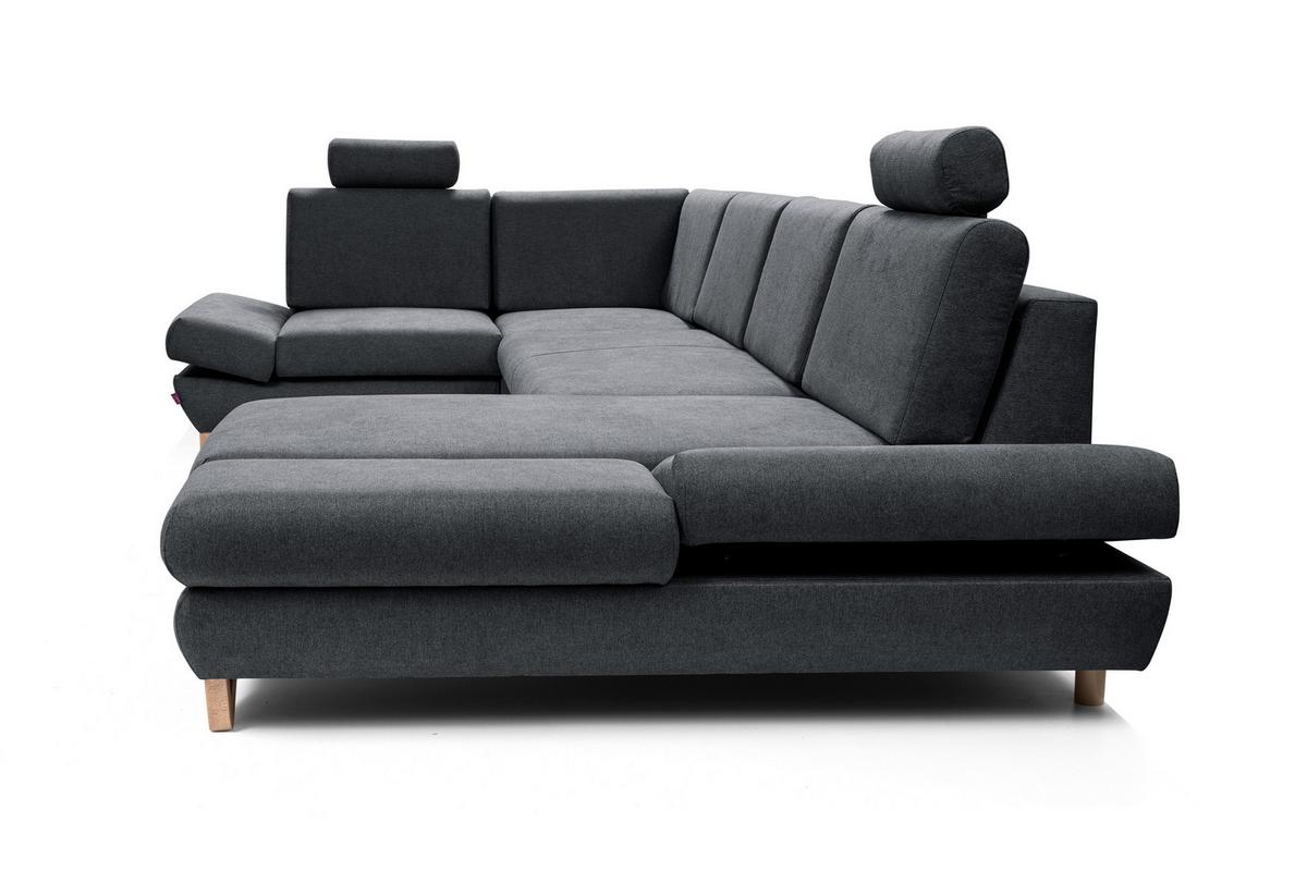 WOHNLANDSCHAFT CASA IV L-S Anthrazit Plüsch-Stoff mit Schlaffunktion - Anthrazit, Holz (344/100/199cm) - MASSENO