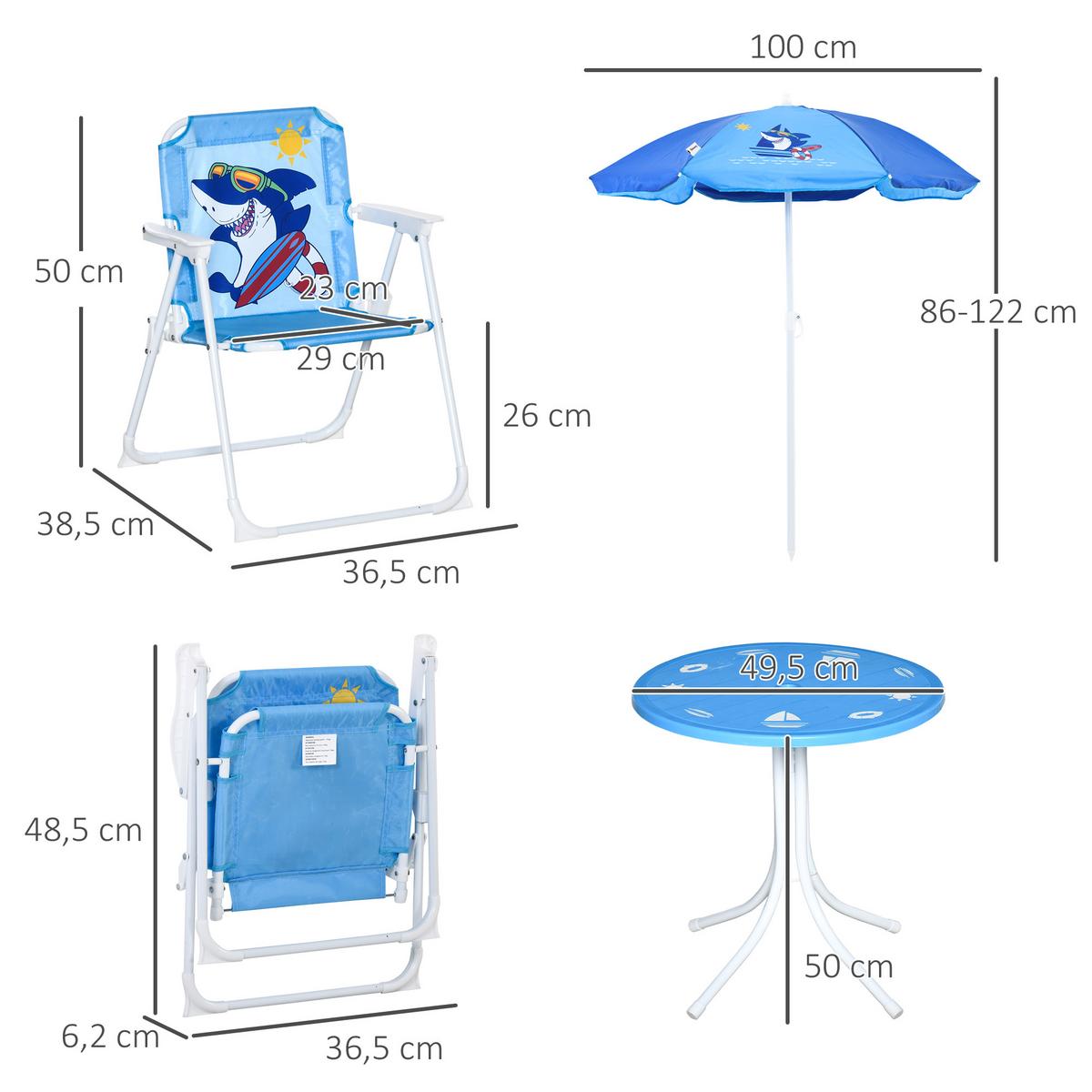 4 tlg. Kindersitzgruppe Garten 2 Klappstühle Sonnenschirm 3-6 Jahre Blau - Blau, Metall - Outsunny