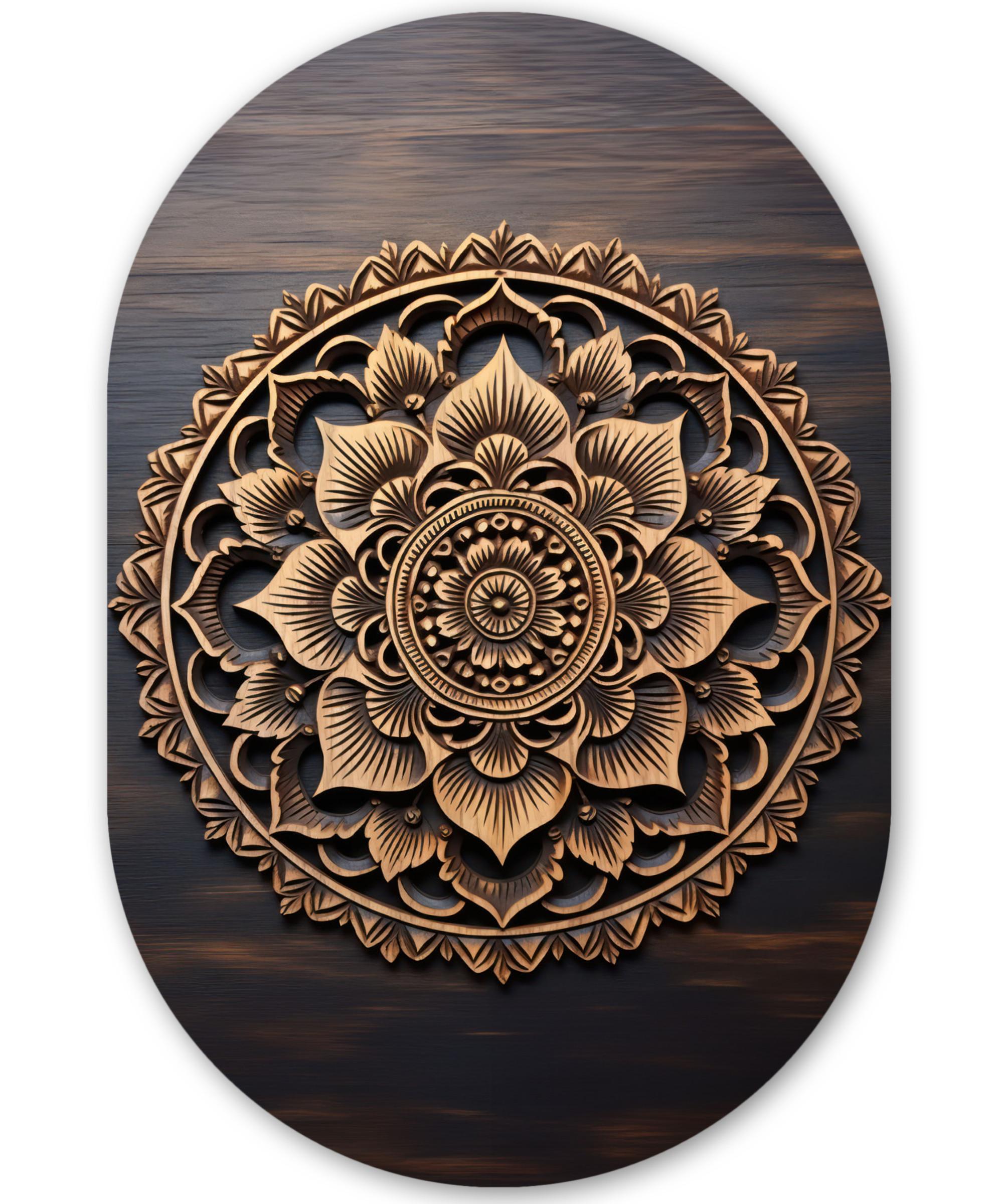 WANDBILD Mandala - Holz - Blumen - Braun Deko Groß 80x120 cm - Gelb, Kunststoff (80/120cm) - MuchoWow