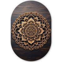 WANDBILD Mandala - Holz - Blumen - Braun Deko Groß 80x120 cm - Gelb, Kunststoff (80/120cm) - MuchoWow
