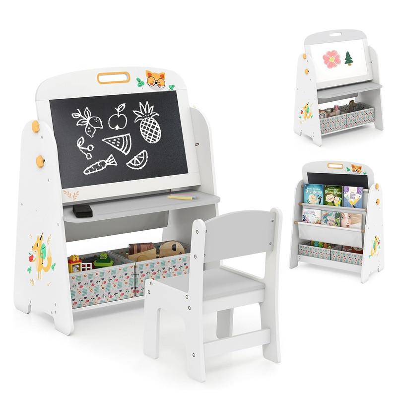 KINDERSTAFFELEI-SET mit Stuhl grau(2-tlg) - Grau, Holzwerkstoff (60/80/40cm) - COSTWAY