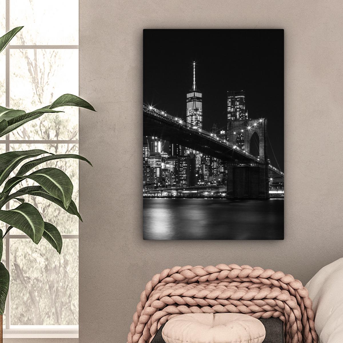 LEINWANDBILD New York - Brooklyn - Brücke Wanddeko 40x60 cm - Schwarz, Textil (40/60cm) - MuchoWow