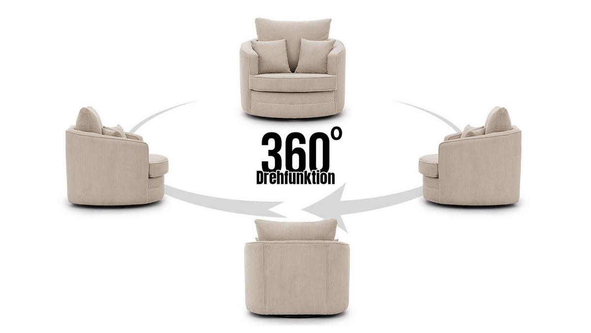 DREHSESSEL Ted aus Beige Cord-Stoff - Beige/Schwarz, Holz/Textil (107/94/100cm) - S-Style Möbel