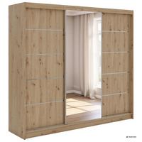 SCHWEBETÜRENSCHRANK mit Schubladen 240 - SKORIA - Eiche Artisan mit Spiegel - Alufarben/Eiche Artisan, Holzwerkstoff/Metall (240/216/61cm) - MKS