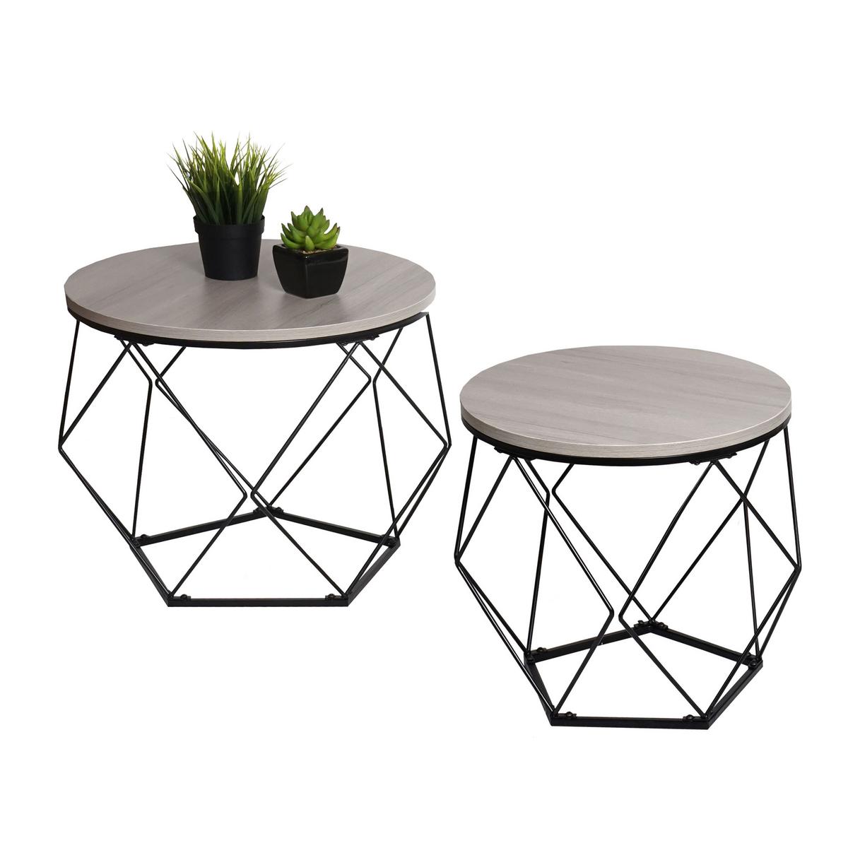 COUCHTISCH-SET rund Eiche Grau Dekor - Silbereichenfarben, Holz (52/52/42cm) - MCW