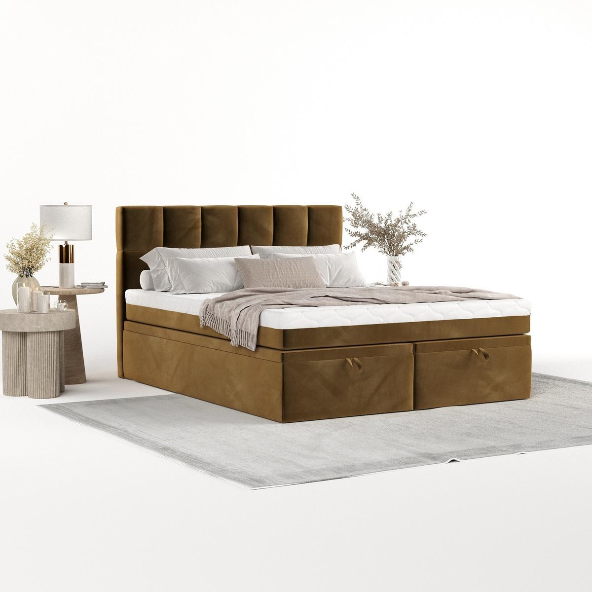 BOXBETT Elano 200/200 cm Honiggelb im Kronos Stoff - Schwarz/Honig, Holz/Holzwerkstoff (200/200cm) - AltaBeds