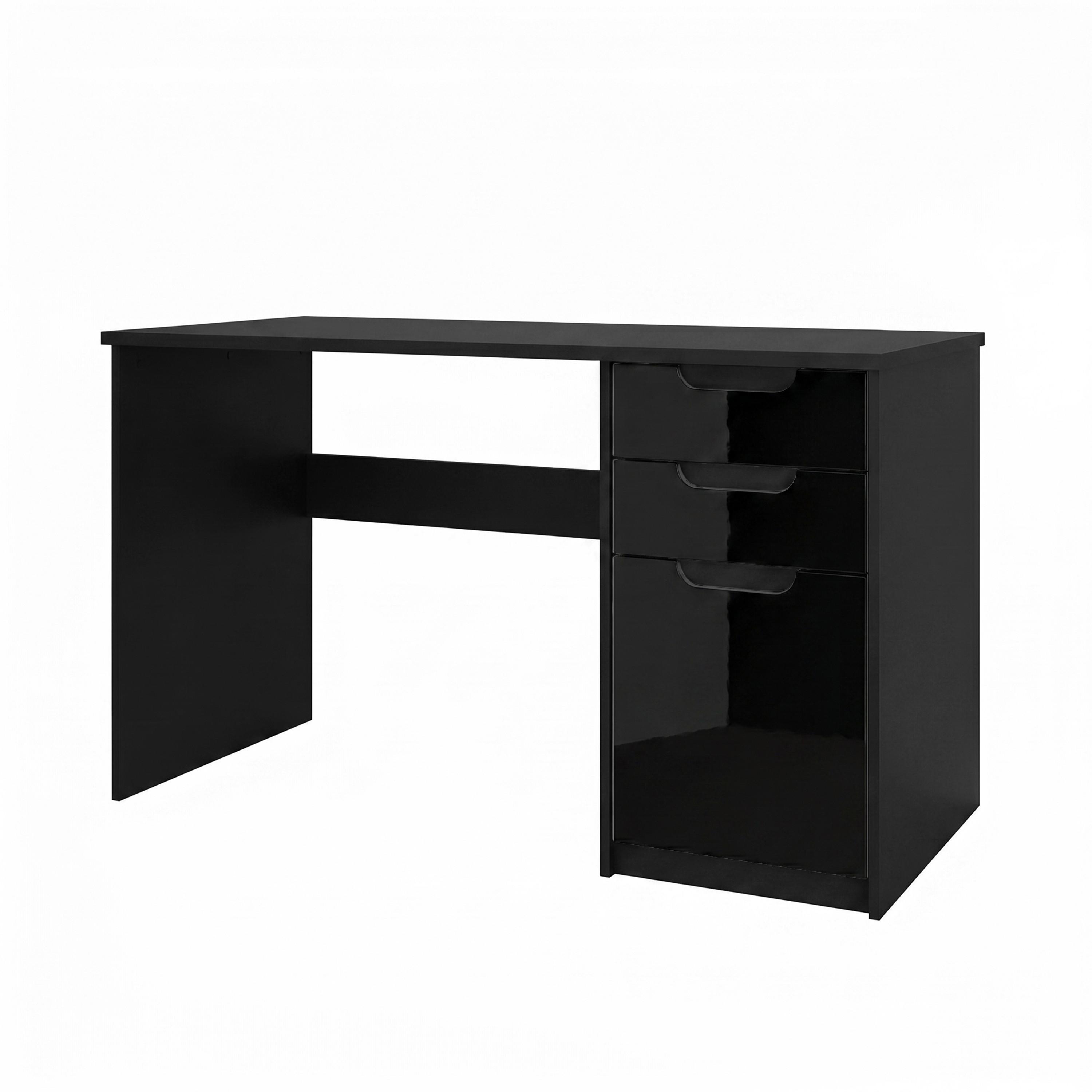 SCHREIBTISCH Logan Fronten in Schwarz Hochglanz - Schwarz Hochglanz, Holzwerkstoff (60/129/76cm) - Vladon