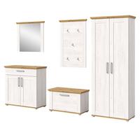 GARDEROBE Set 5-teilig weiß Lärche 285 cm, Komplettset im Landhaus-Stil - Silberfarben/Weiß, Glas/Holzwerkstoff (285/196/39cm) - Inn.Furn