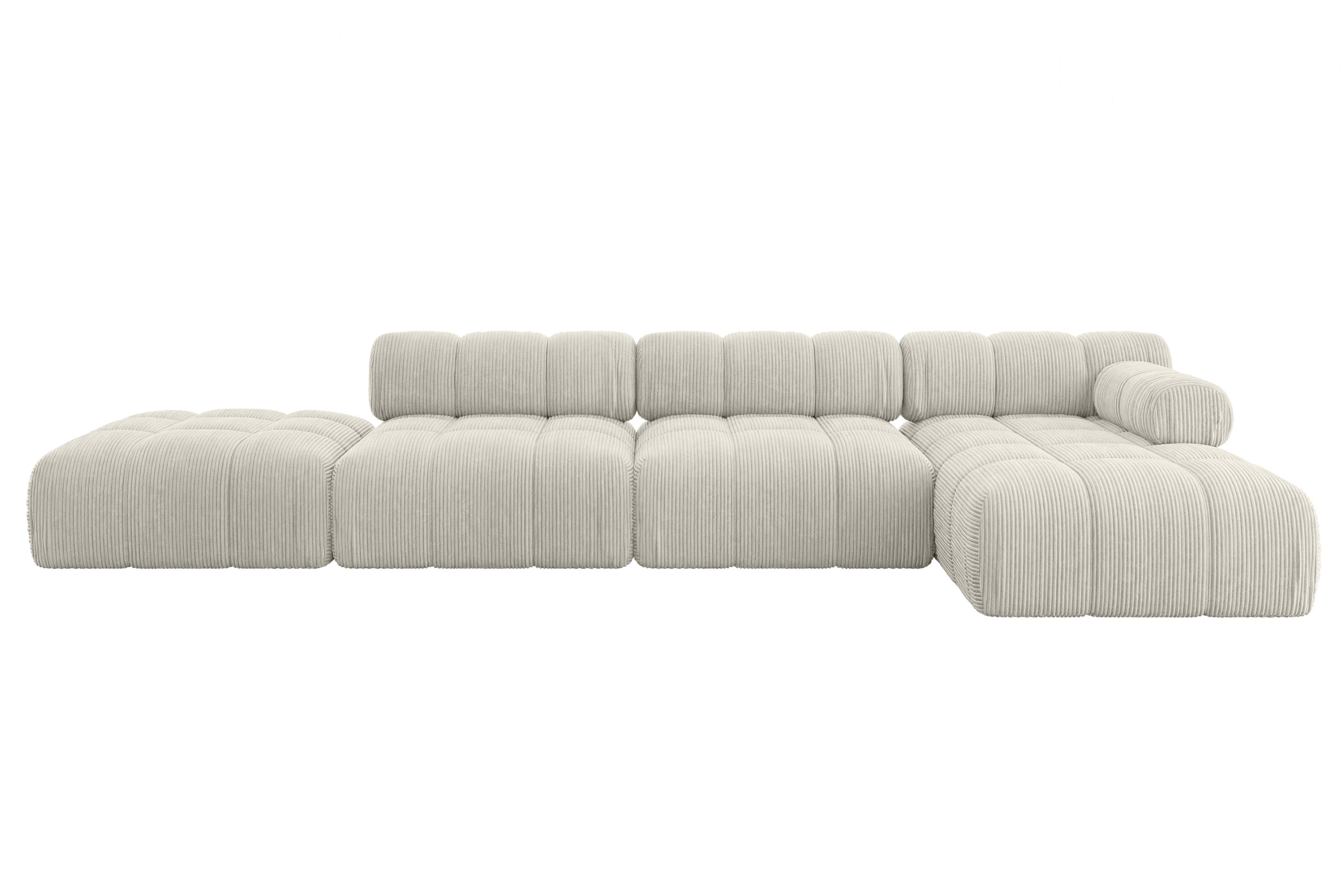 ECKSOFA modulares Sofa Lizur-L2 - 380x160x70 cm Creme Cord - Hellgrau/Creme, Holzwerkstoff/Textil (380/160cm) - ALTDECOR