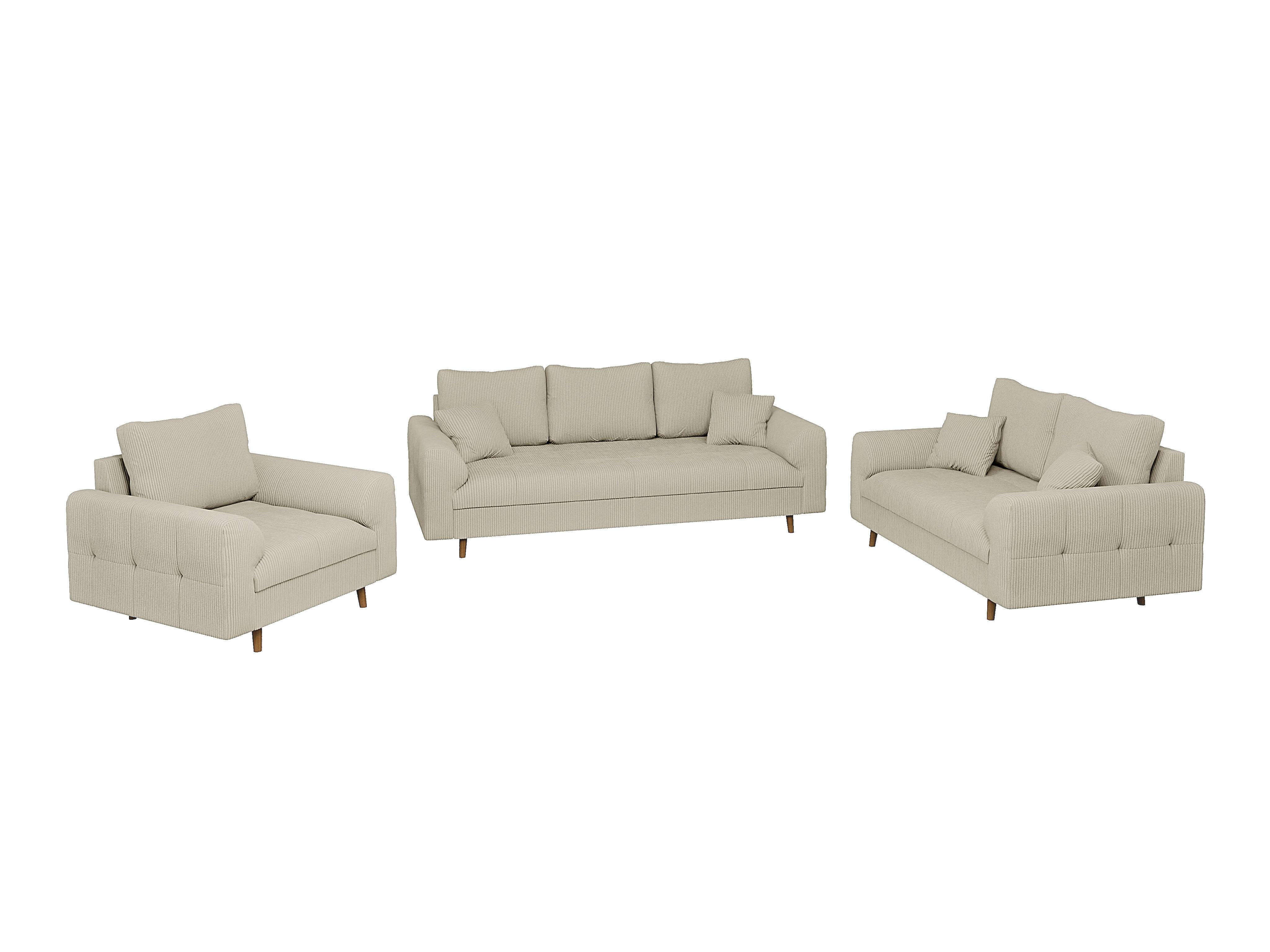 SITZGARNITUR 3+2+1 Alma Beige Cord - Beige/Schwarz, Holz/Textil (210/81/93cm) - S-Style Möbel