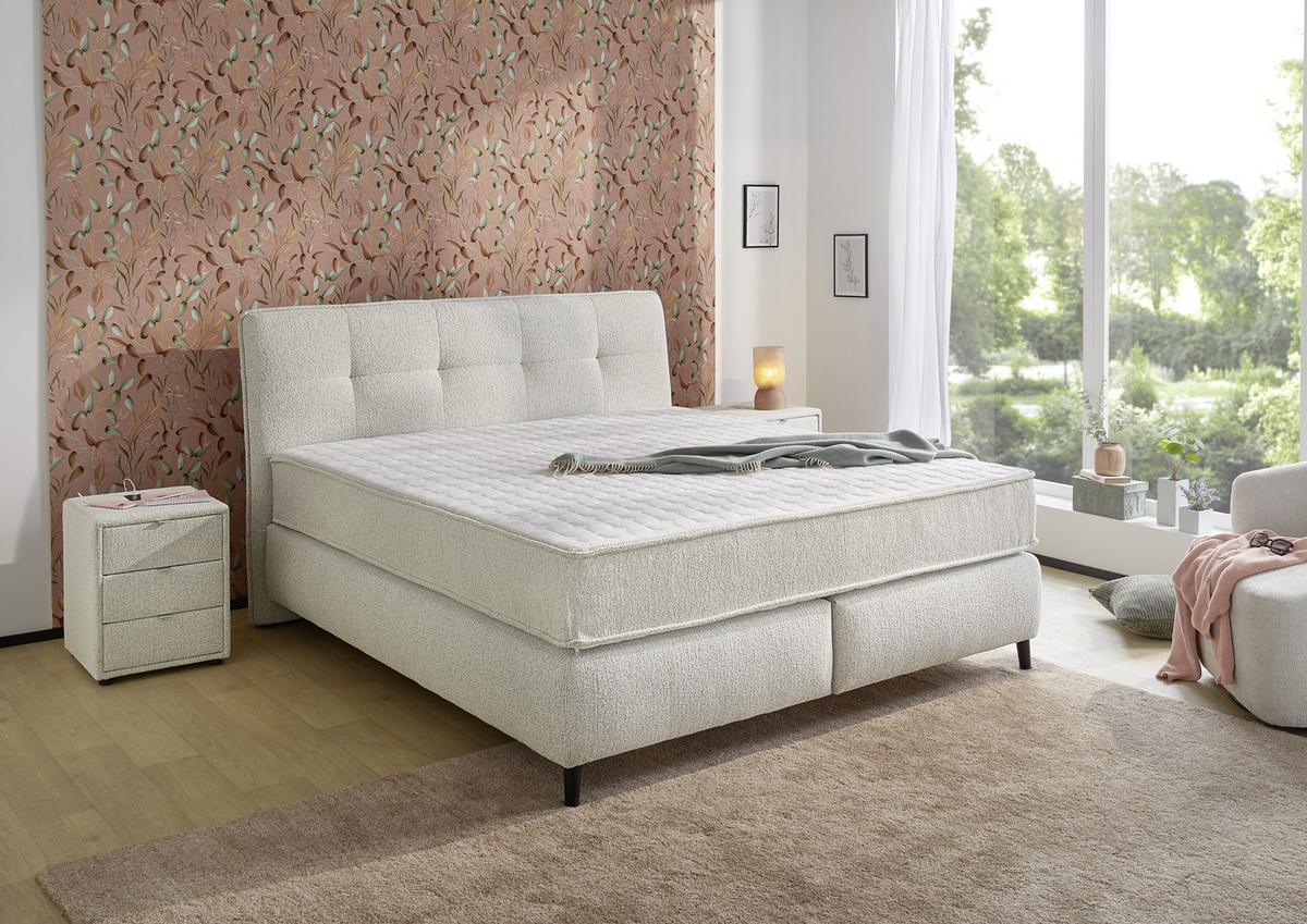 BOXSPRINGBETT 180x200 cm, extradicke 7-Zonen-Tonnentaschen-Federkern-Wendematratzen H3/H4, Bonell-Federkern, Flachgewebe Beige Grau / 20024 - Greige/Schwarz, Textil/Metall (180/200cm) - luma-home