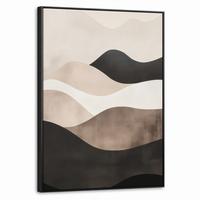 LEINWAND Bilder mit Rahmen - Abstrakt - Landschaft - Wellen - Cremefarben - 60x80 - Cappuccino, Textil (60/80cm) - MuchoWow