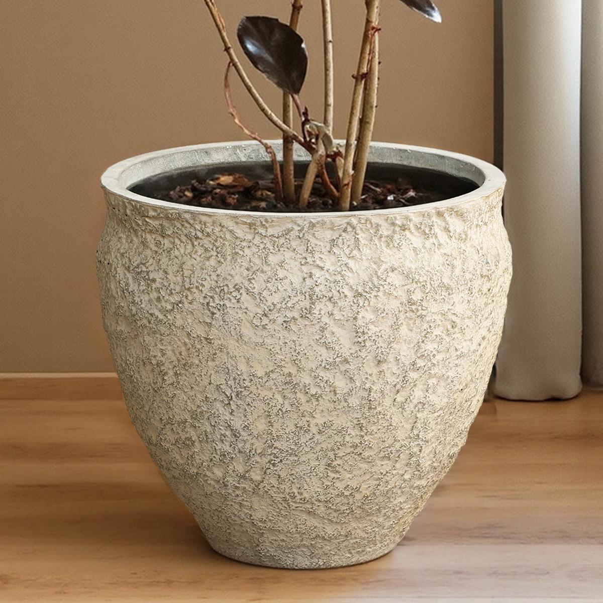 PFLANZKÜBEL in Betonoptik, hellgrau, Ø 42 × H 37 cm - Weiß, Naturmaterialien (39cm)