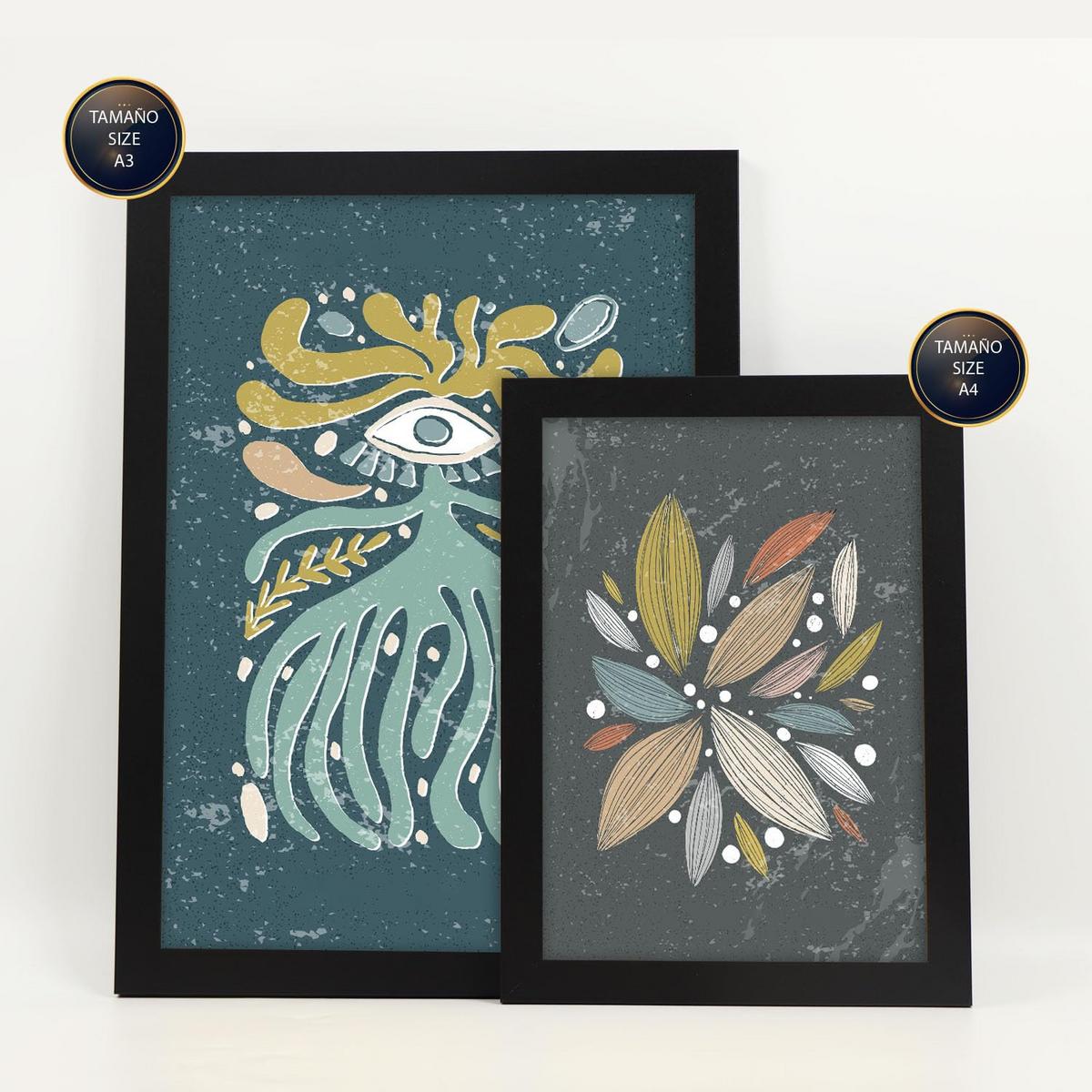 POSTER Set Mit 6 Drucken Mit Kalten Tönen In Der Sammlung Ethnischer Style Drucke Dekorative Für Zuhause Wandkunstdruck A3 & A4 Schwarzer Rahmen - Schwarz, Papier (29/3cm) - Nacnic