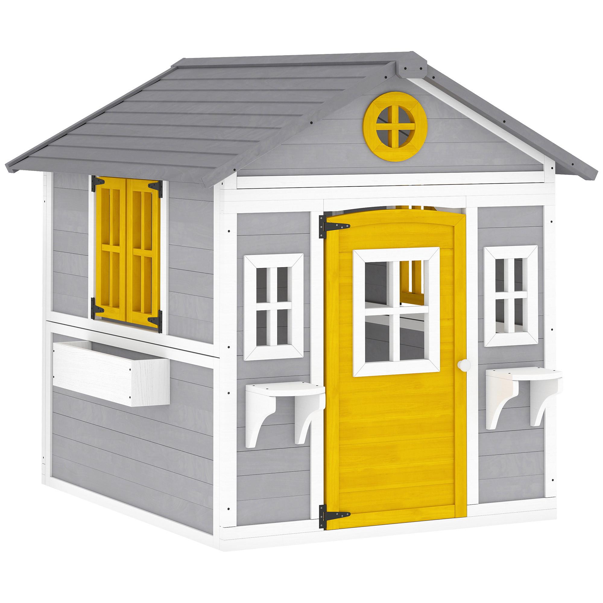 SPIELHAUS Tannenholz Grau - Grau, Holz (112/135/126cm) - Outsunny