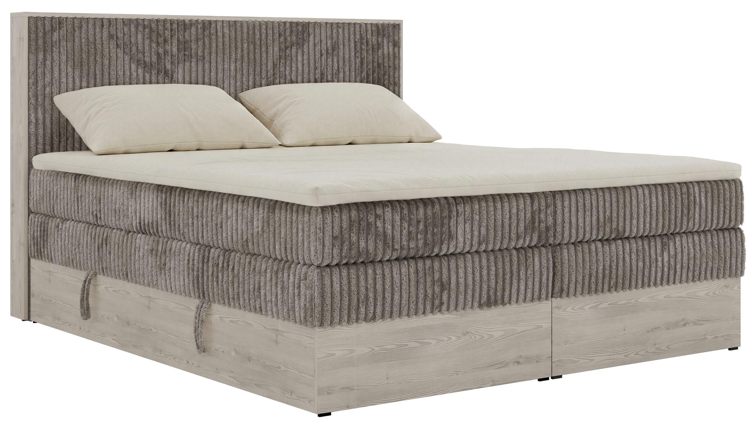 BOXSPRINGBETT NORDIC KING 200/200 - Hellbraun Cord - Topper Visco - H3 - Hellbraun/Schwarz, Kunststoff/Textil (200/200cm) - MKS
