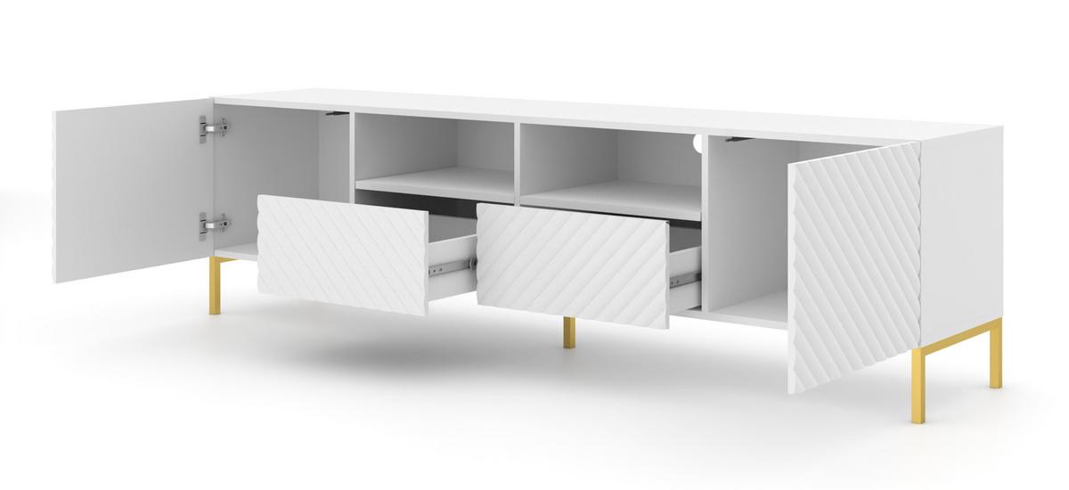 TV LOWBOARD Weiß, Gold 200/56/42 - Weiß, Holzwerkstoff (200/56/42cm) - RAUMHIRSCH FURNITURE