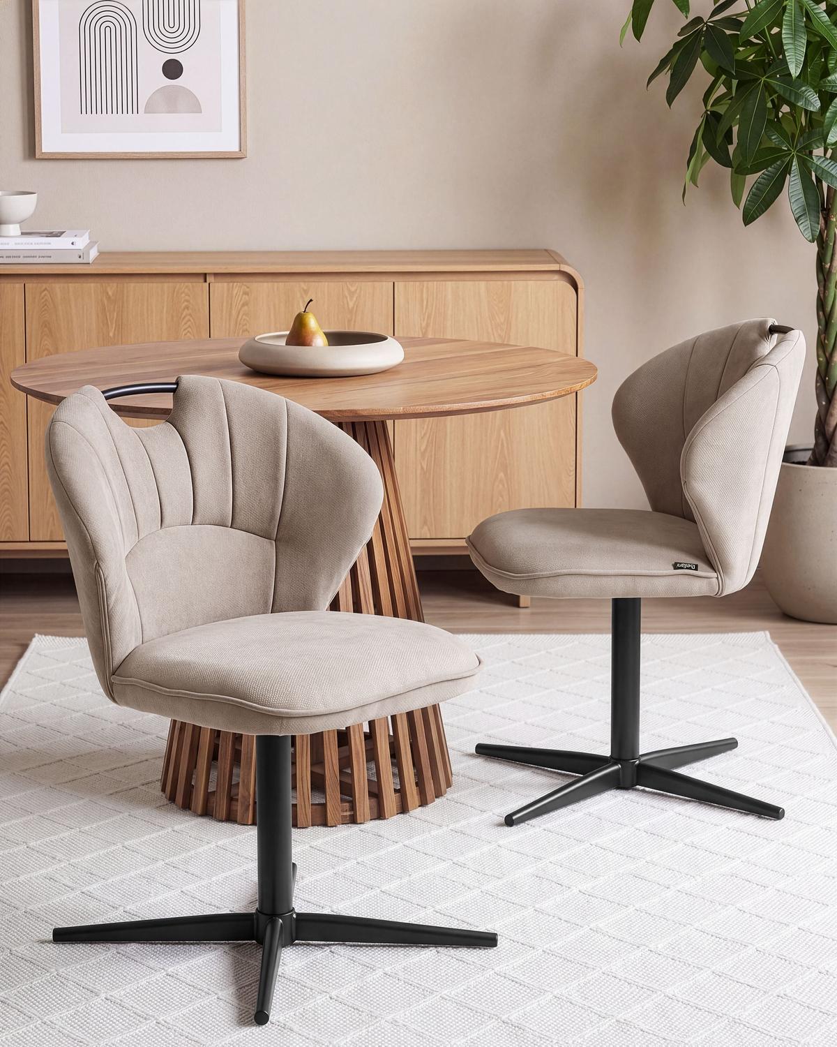 STUHL 2er-Set drehbar Chenillegewebe Beige Worcester - Beige/Schwarz, Textil/Metall (48/80/65cm) - Beliani