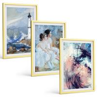 BILDER SET 3er Set - 40x60 cm Goldrahmen - Leuchtturm-Abstrakte Tänzerin - Goldfarben, Kunststoff (40/60cm) - TULUP