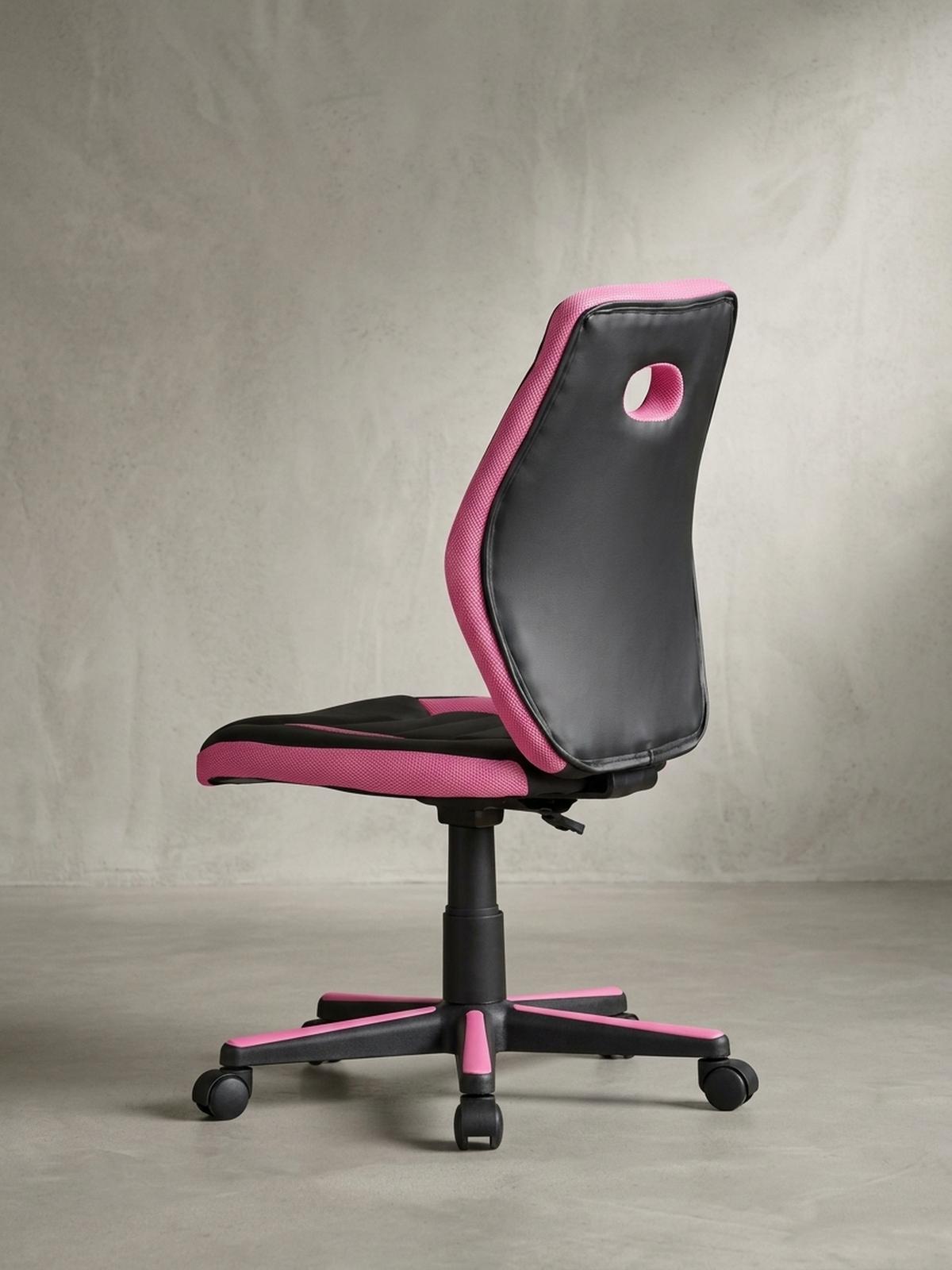 JUGENDDREHSTUHL Hohe Rückenlehne Schulterstütze Kunstleder Mesh, Rosa 63x63x103 cm - Schwarz/Rosa, Kunststoff/Textil (63/103/63cm) - KADIMA DESIGN