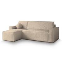 ECKSOFA RAVELO M Creme Velours-Stoff mit Schlaffunktion - Creme/Grau, Holz/Kunststoff (240/140cm) - MASSENO