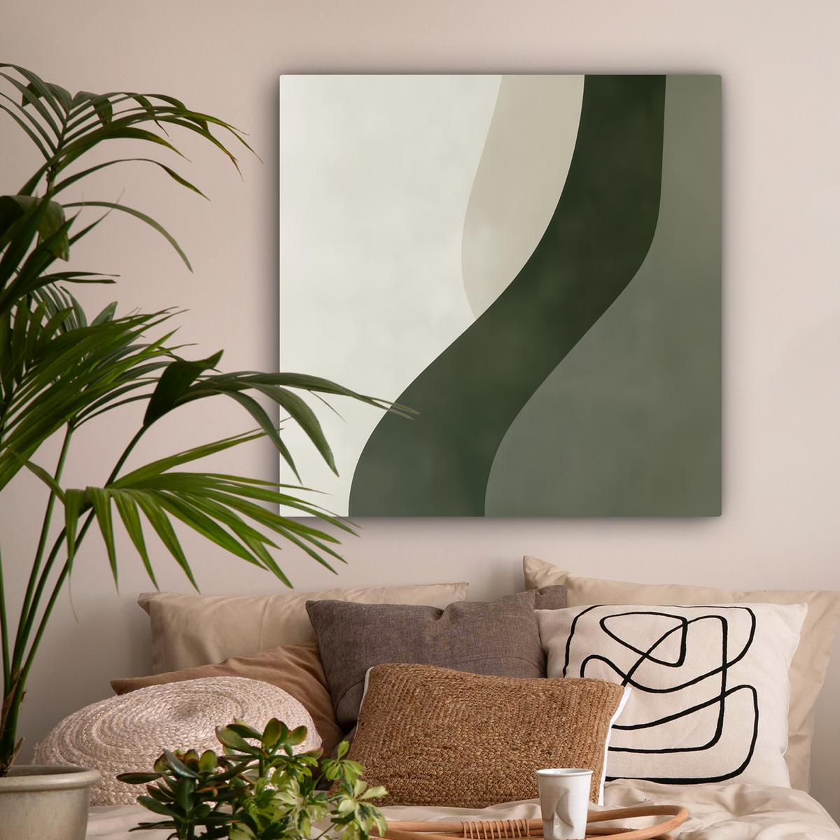 LEINWANDBILD Japandi - Grün - Abstrakt - Modern Deko Groß 90x90 cm - Salbeigrün, Textil (90/90cm) - MuchoWow