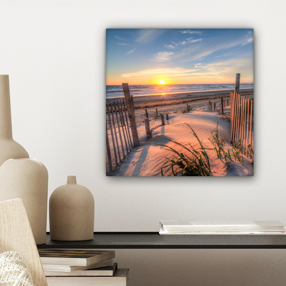 LEINWANDBILD Strand - Meer - Düne - Sonnenuntergang - Landschaft Deko Wohnzimmer 20x20 cm - Beige, Textil (20/20cm) - MuchoWow