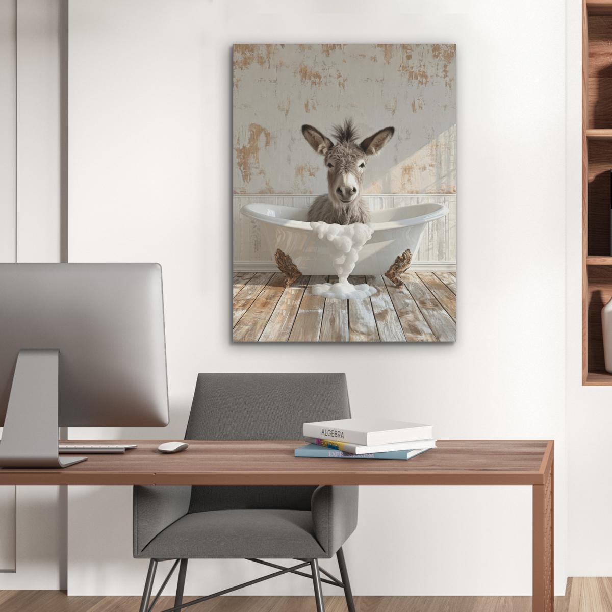 AKUSTIKBILD Esel - Tiere - Badewanne - Schaumstoff Wandbilder 60x80 cm - Weiß, Kunststoff (60/80/0.9cm) - MuchoWow