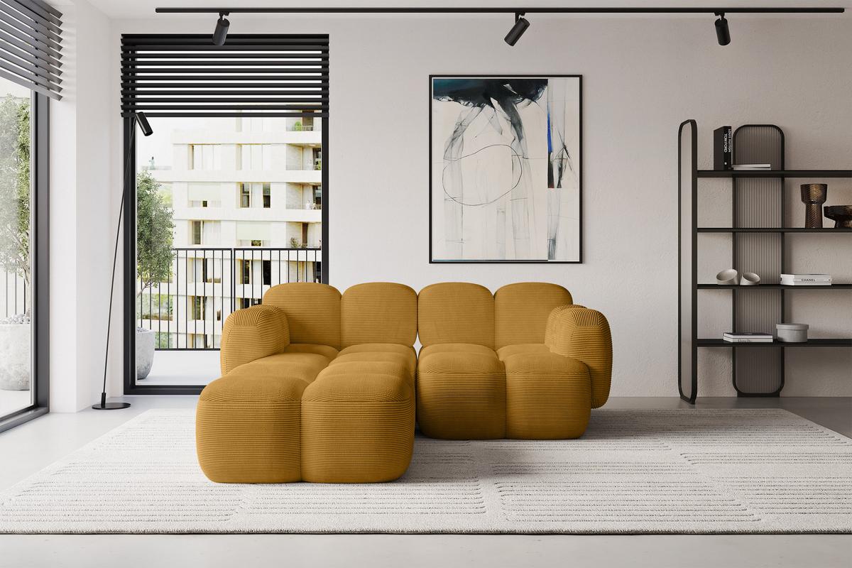 ECKSOFA modulares Sofa Links Miko-L1 214x205x75 Senfgelb Cord - Schwarz/Honig, Holzwerkstoff/Kunststoff (214/205cm) - ALTDECOR