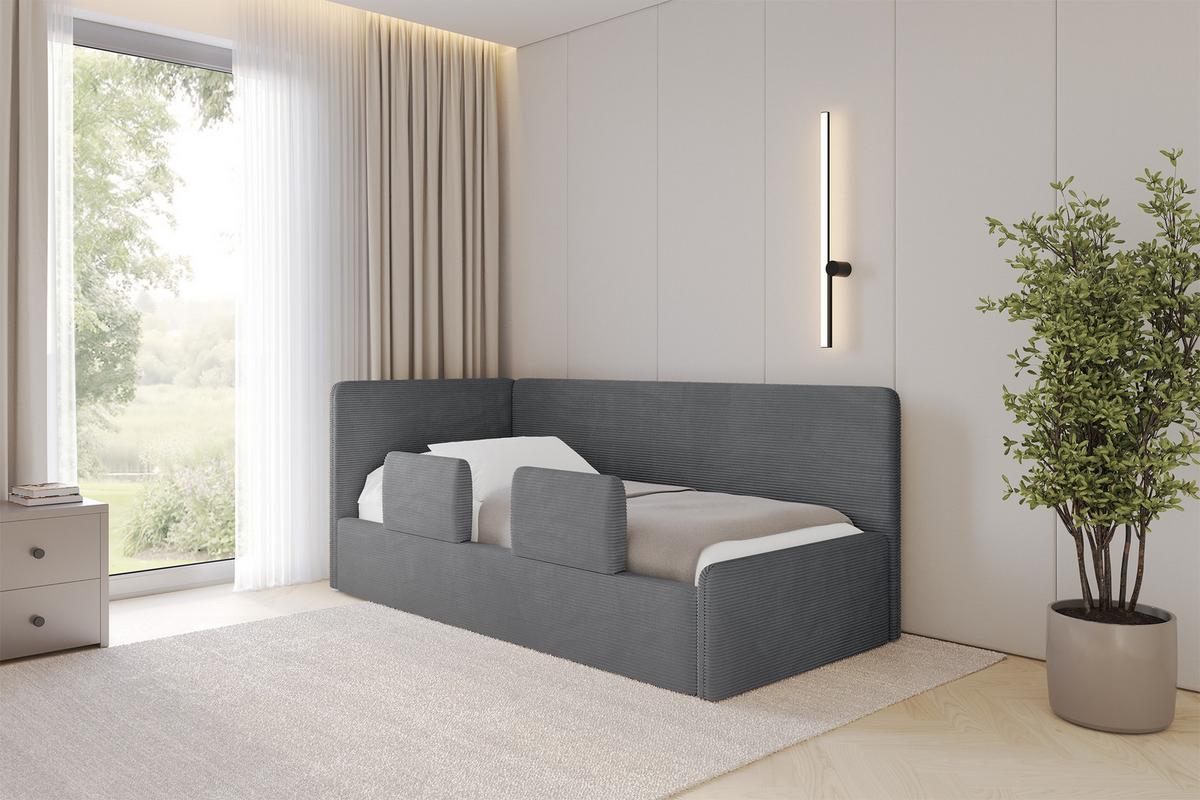 EINZELLBETT Jugendbett mit Bettkasten, Rechts - NORY 80x200 Dunkelgrau - Schieferfarben, Holzwerkstoff/Textil (80/200cm) - ALTDECOR