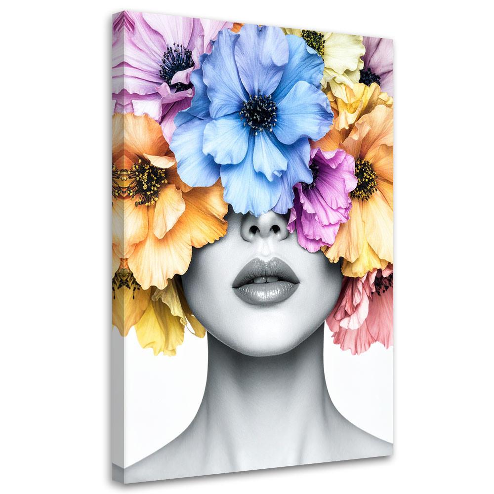 LEINWANDBILD Frau mit Blumen auf dem Kopf 70x100cm - Multicolor, Textil (70/100cm) - Feeby