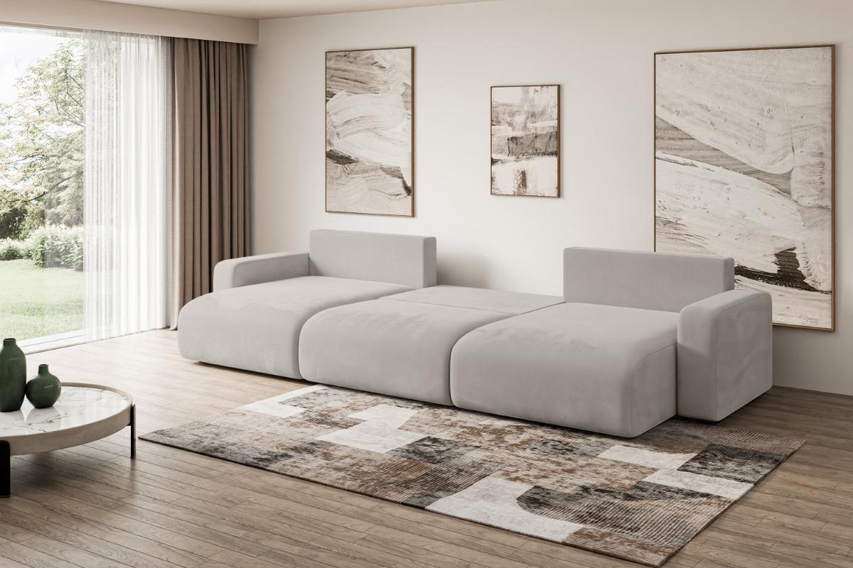 WOHNLANDSCHAFT mit Schlaffunktion und Bettkasten KLEEA-U - 347x143x83 cm Hellbraun Velours - Hellbraun/Schwarz, Holzwerkstoff/Kunststoff (347/83/143cm) - ALTDECOR