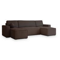 WOHNLANDSCHAFT PESANO P Braun Kordstoff mit Schlaffunktion - Braun/Grau, Holz/Kunststoff (306/85/140cm) - MASSENO