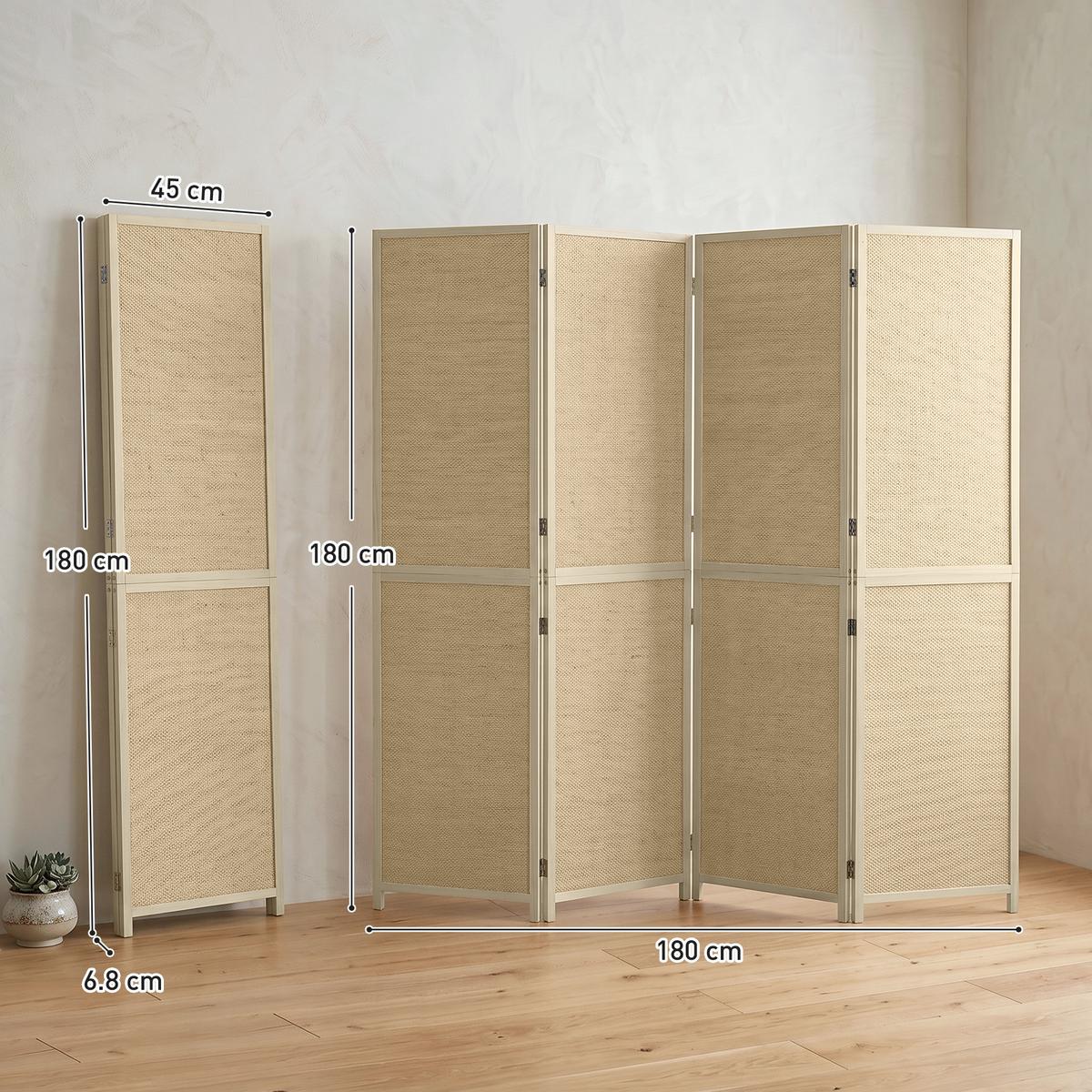 PARAVENT Bambus Kiefernholz Naturholz - Naturfarben, Holz/Naturmaterialen (1.7/180/180cm) - HOMCOM