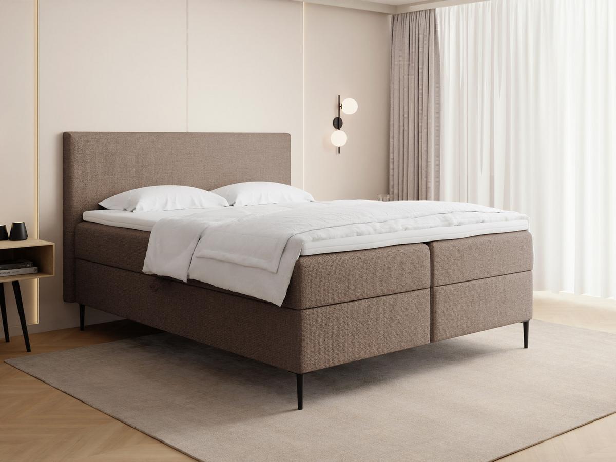 BOXBETT Alba Rise mit Bettkasten, Braun Chenille 180x200 cm – inkl. H4 Taschenfederkern Matratze & Foam Topper - Schwarz/Braun, Holz/Textil (180/200cm) - WFL GROUP