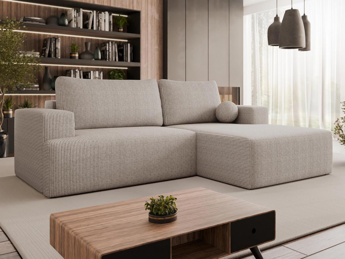 ECKSOFA Mivo Cord, Seite: Rechts - Schwarz/Sahara, Holz/Kunststoff (266/163cm) - MIRJAN24