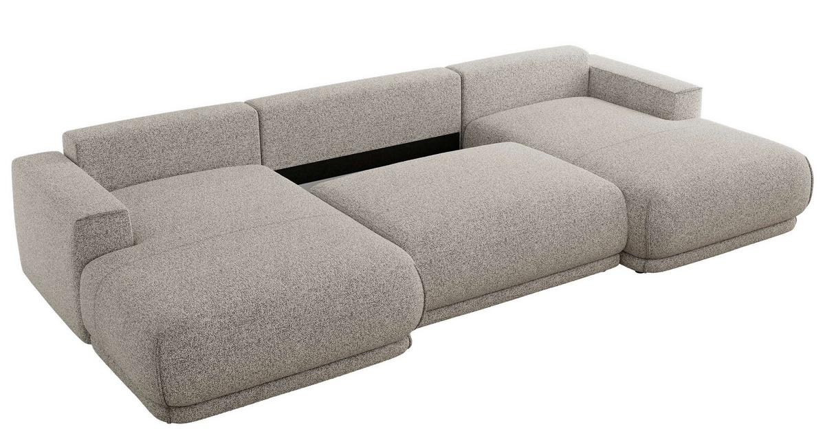 WOHNLANDSCHAFT RINA U Hellgrau Strukture - Hellgrau/Schwarz, Kunststoff/Textil (360/85/170cm) - MKS