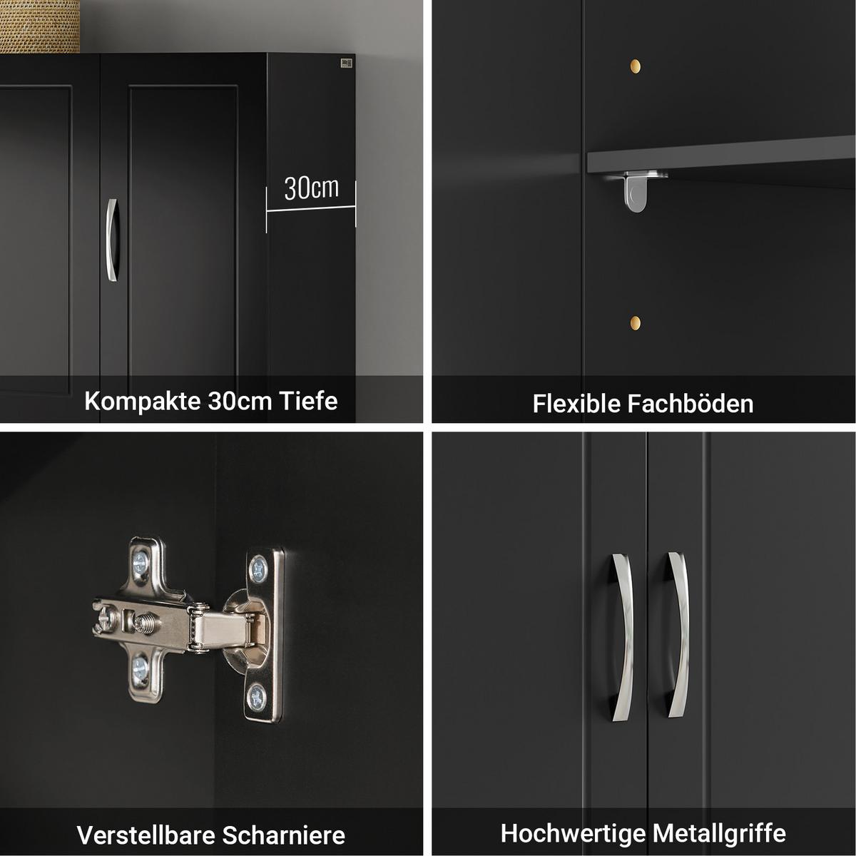 HÄNGESCHRANK schwarz, 90 x 60 x 30 cm, mit verstellbarem Einlegeboden, Badezimmerschrank hängend für Küche und Flur - Schwarz, Holzwerkstoff (90/60/30cm) - SoBuy