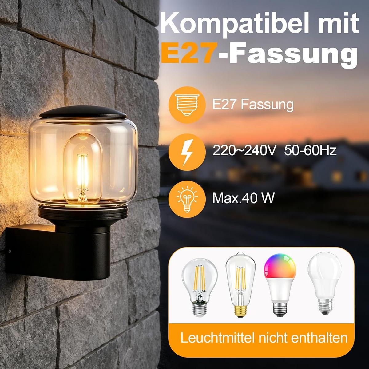 AUSSENWANDLEUCHTE Drisal 13.5/11/18.4 cm - Schwarz, Glas/Metall (11/18.4/13.5cm) - ZMH