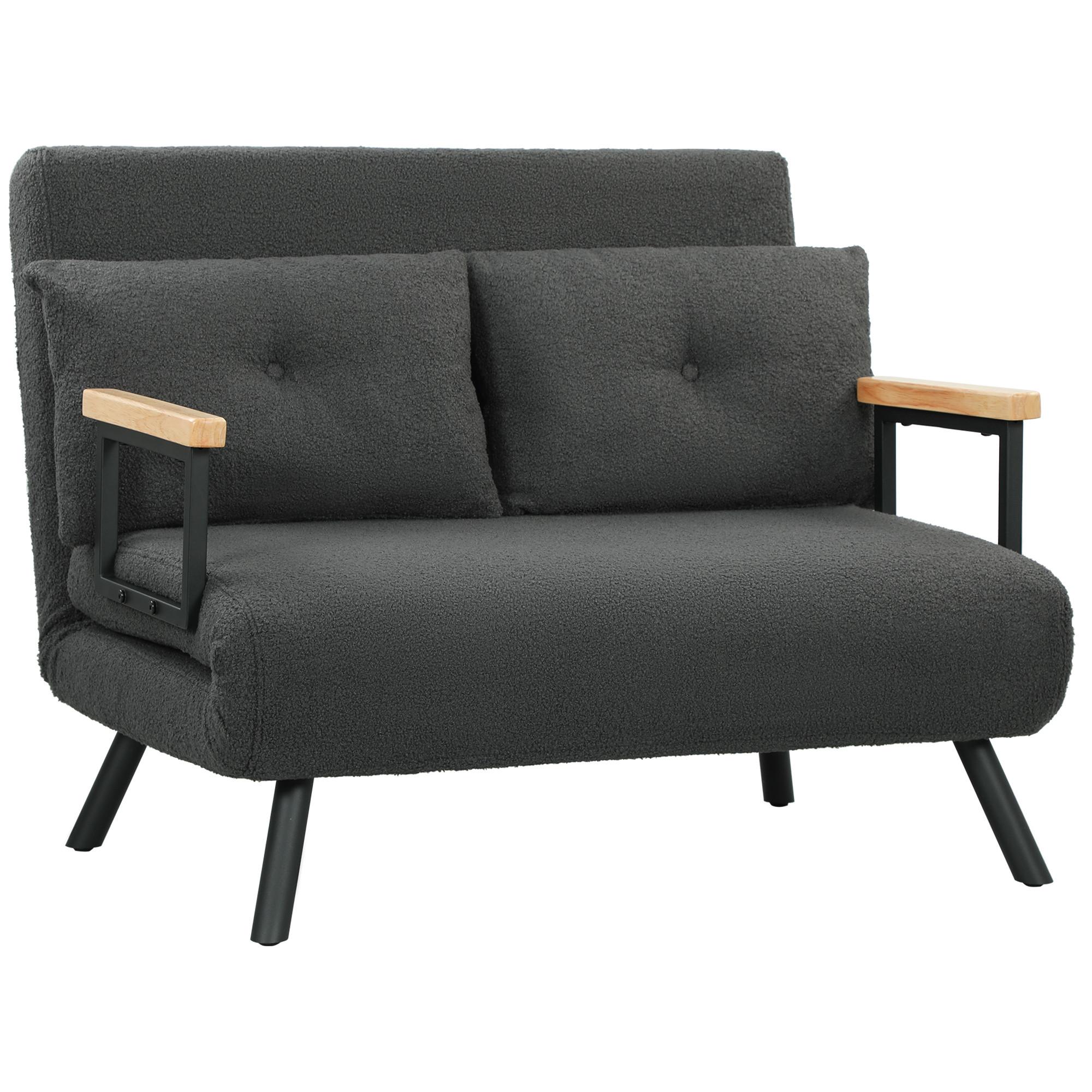 SCHLAFSOFA Stahl Polyester Dunkelgrau - Dunkelgrau/Beige, Holz/Textil (73/81/102cm) - HOMCOM