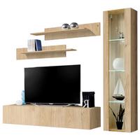 WOHNWAND Eiche Jackson 210 cm 4-teilig hängend, Anbauwand mit LED-Beleuchtung - Eichefarben, Glas/Holzwerkstoff (210/170/40cm) - Inn.Furn